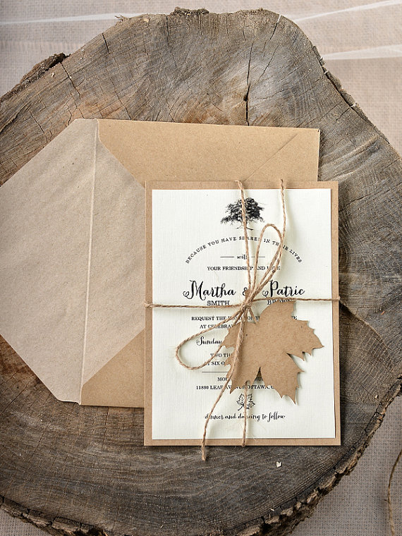 Include a maple leaf on your wedding invite for your fall wedding.