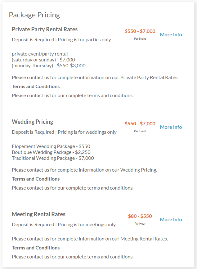 Event Pricing Examples