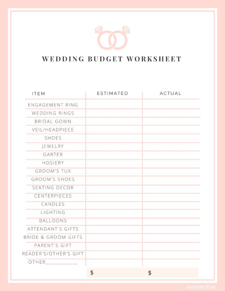 wedding budgeter worksheet
