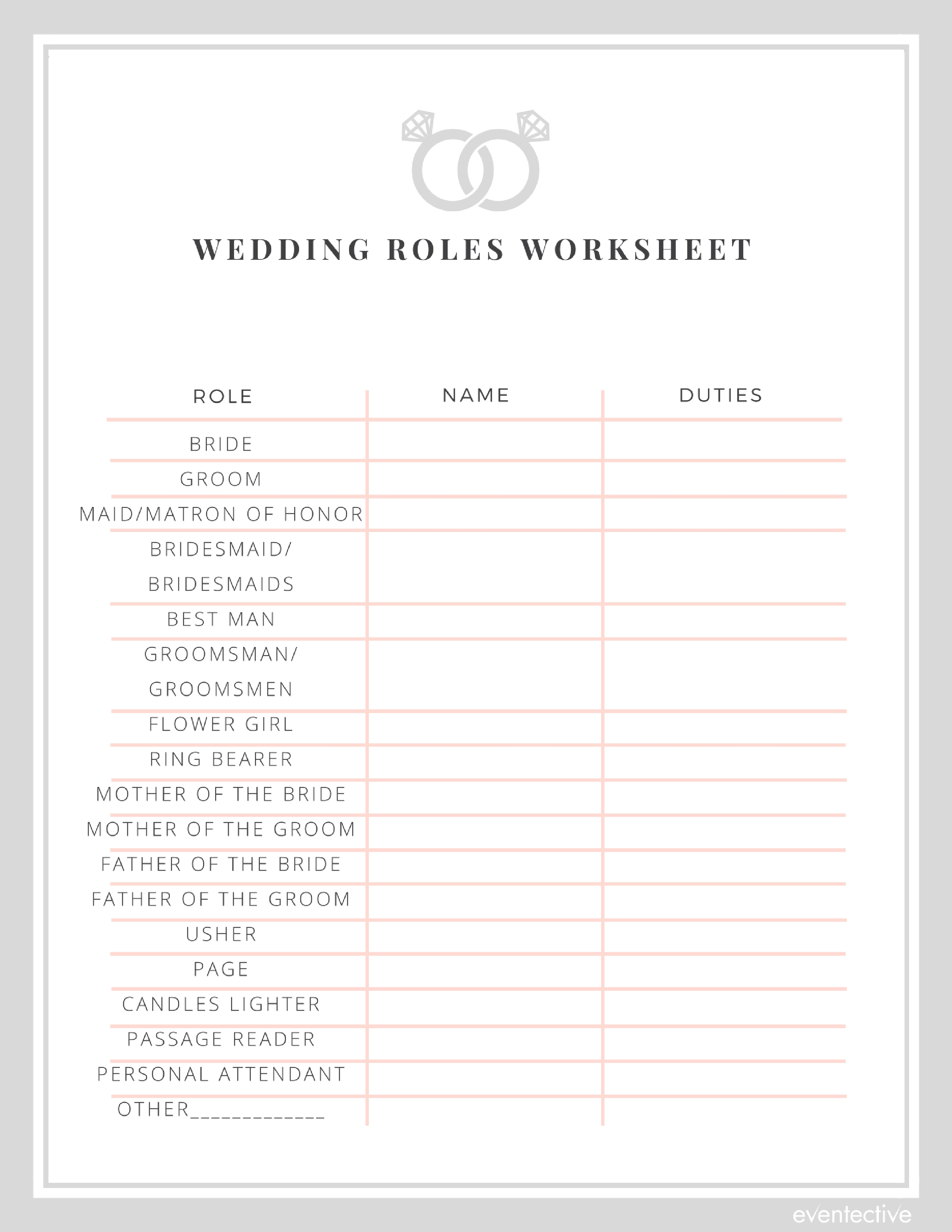 Wedding Roles Worksheet Cheers and Confetti Blog by Eventective
