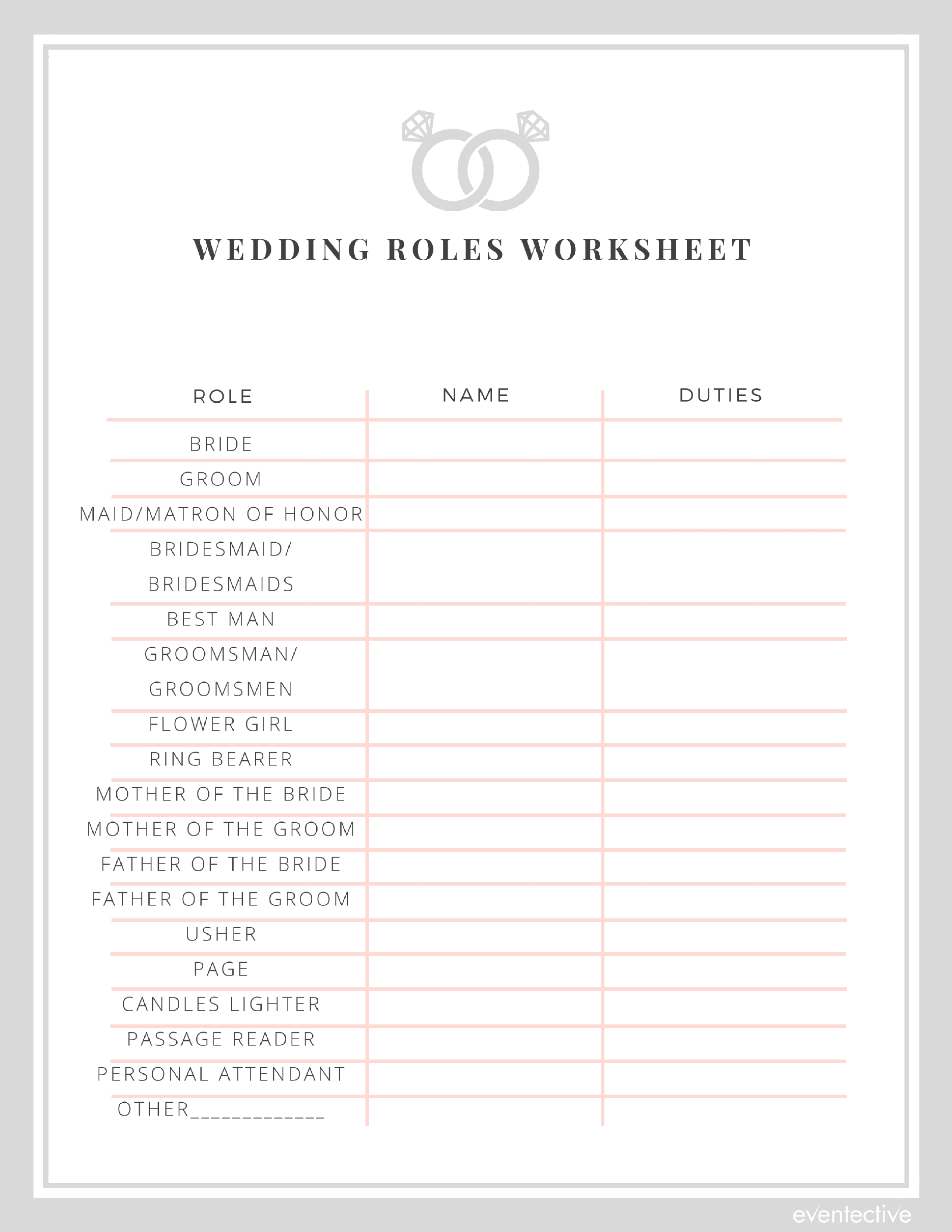 Wedding Roles Worksheet Cheers And Confetti Blog By Eventective