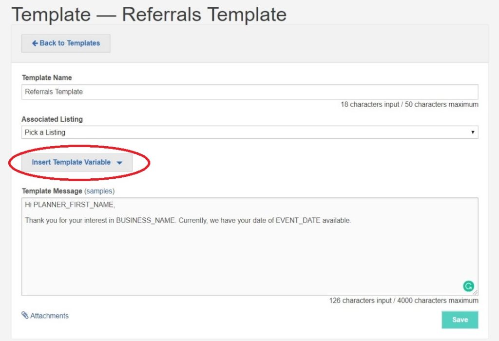 Insert Variables on Referrals Templates
