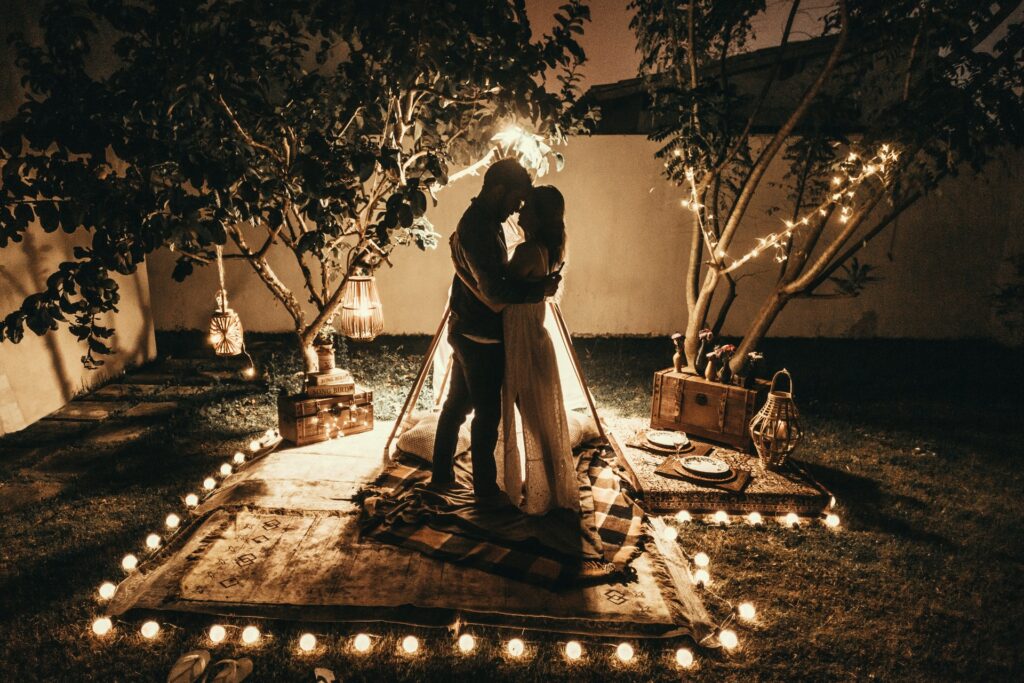 use lights at night for your backyard wedding