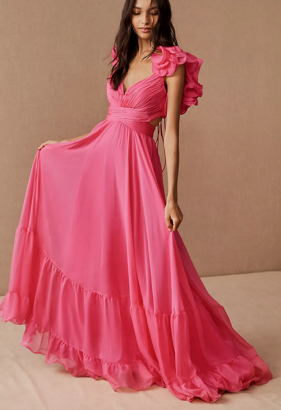 coral pink wedding dress