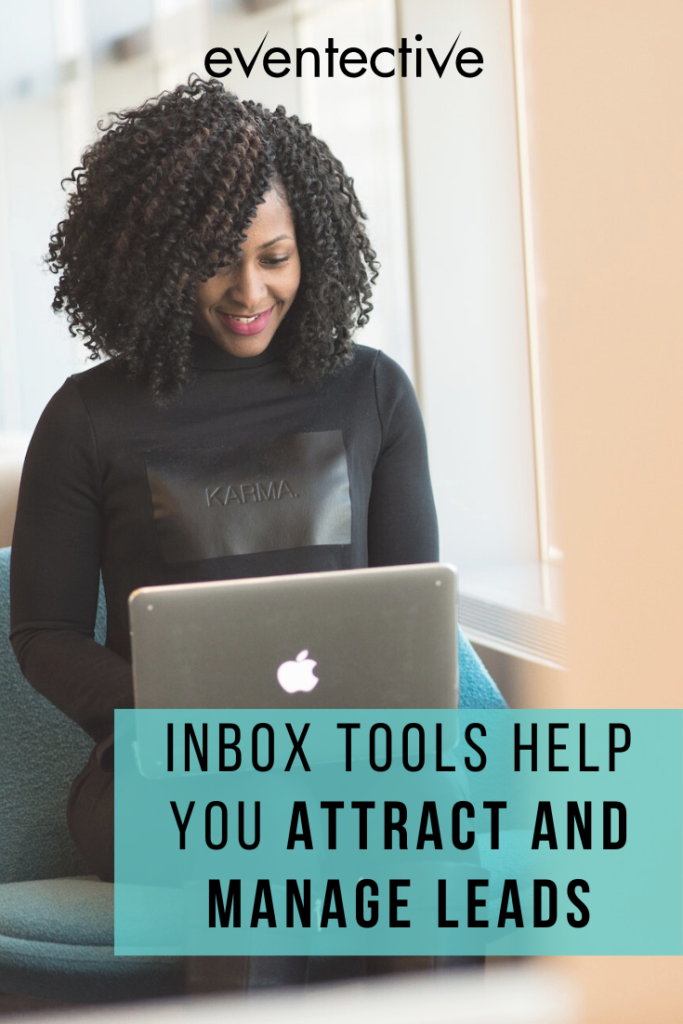 image of woman on a laptop with text that says "inbox tools help you attract and manage leads"