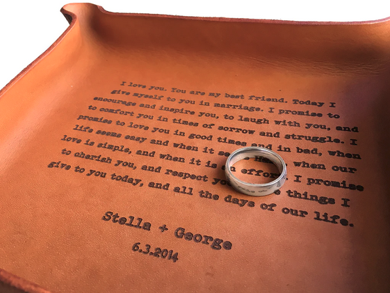 Engraved leather trays are unique wedding keepsakes