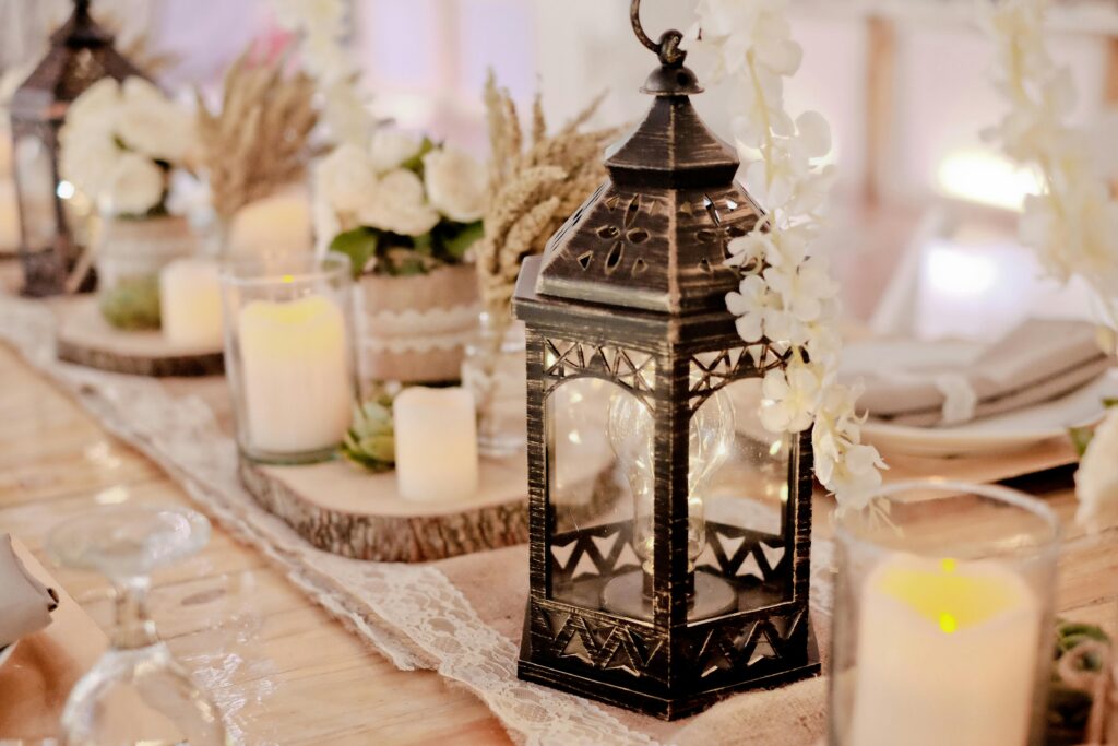 Lantern and candle centerpiece