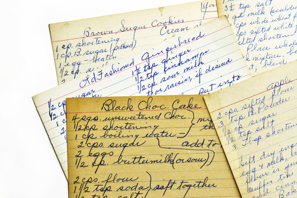 Hand-written recipe cards