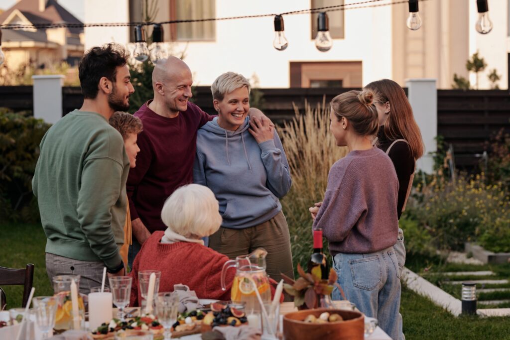Family gathered outside hanging out